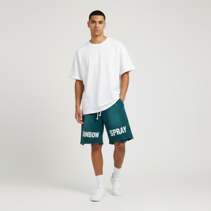 Shorts sportifs pour hommes en coton épais, écologiques, délavés, taille mi-haute, couleur unie, avec logo personnalisé, vente en gros - Product Image 2
