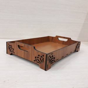 Plateau de service en bois de style artisanal, découpé au laser, motif géométrique, plateau décoratif pour le thé et le café - Product Image 1
