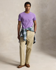Camiseta de manga corta con cuello redondo de algodón lavanda lisa para hombre – Prenda informal suave, ligera y cómoda para el uso diario - Product Image 4