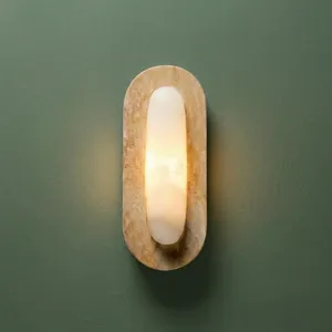Modern Natural Marble <b>Wall</b> <b>Sconce</b> with Cylindrical Shade 3500K Warm White LED for Bedroom - Product Image 1