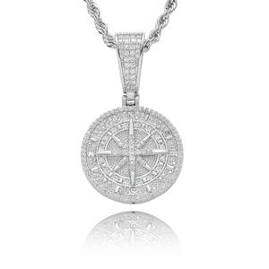 Collier pendentif boussole hip-hop serti de diamants pour hommes et femmes, bijoux de mode - Product Image 2