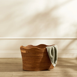 Tall <b>rectangular</b> woven laundry <b>basket</b> with vertical braid accents, a hinged lid, available at wholesale prices. - Product Image 5
