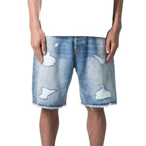 Men's Mid Waist <b>Denim</b> Bermuda Shorts Solid Color Cotton Fabric Button Fly Casual Style Breathable Woven <b>Material</b> Ripped Design - Product Image 3