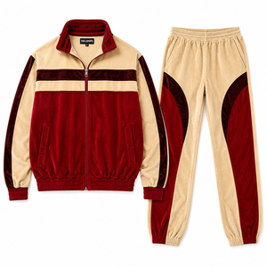 Customization Fashion Zip up Tracksuit Stacked Line Design Joggers Set Men <b>Velour</b> <b>Sweatshirt</b> and Sweatpants Suit for Man - Product Image 1