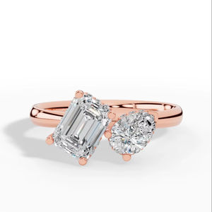 Bague Toi et Moi en diamant de laboratoire taille poire et émeraude, or 10K, vente en gros, fabricant et fournisseur de bijoux fins OEM - Product Image 1