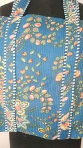 Traditional Blue Cotton <b>Tote</b> <b>Bag</b> with Floral Print Bohemian Style <b>Summer</b> Casual Zipper Shopping Handbag for Women - Product Image 4