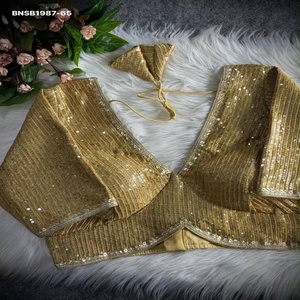Colección de blusas de fiesta de suave georgette sintético con patrón de rayas de lentejuelas, manga 3/4, corte tipo manzana y cuello en V, proveedor de Surat. - Product Image 1