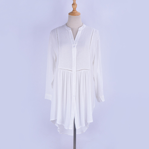 Comfortable Simple Woven <b>White</b> Rayon V-Neck Button Down Women's Casual Shirt Dress 3-Piece <b>Set</b> Beach Cover-Up Swim Dress - Product Image 5