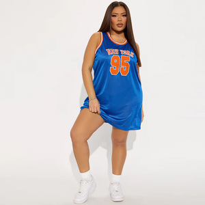 Robe de basket-ball en maille bleue personnalisée pour femmes, sans manches, col rond, ajustée, vêtements de sport d'été, impression sublimée, logo au dos - Product Image 6