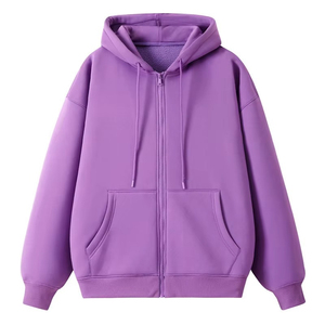 Sudadera con capucha de alta calidad para hombre, talla grande, con cremallera, estilo americano, corte holgado, color sólido, forro polar, gruesa, informal. - Product Image 3