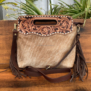Custom Luxury Hand Tooled Cowhide Leather Fringe Crossbody Bag Manufacturer Genuine Leather Women's Top Handle Shoulder <b>Handbags</b> - Product Image 3