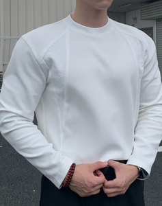 Men's Long Sleeve O-Neck Jersey Knitted T-Shirt Solid <strong>White</strong> Regular Fit Quick <strong>Dry</strong> Breathable Casual Wear 100% Polyester - Product Image 1