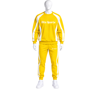 Conjunto Deportivo Amarillo con Paneles en Contraste, Sudadera con Capucha y Pantalones Jogger, Traje Deportivo de Dos Piezas para Entrenamiento, Ropa Deportiva Informal - Product Image 1