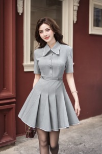 Robe chemise à rayures fines pour femmes, coupe évasée, avec ceinture amovible, manches courtes, mini-robe de bureau, tenue de travail élégante LUCAS - Product Image 2