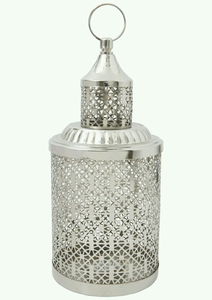<b>Silver</b> Moroccan <b>Lantern</b> Decorative Metal Candle Holder Elegant Arabesque Display Timeless Refinement - Product Image 5