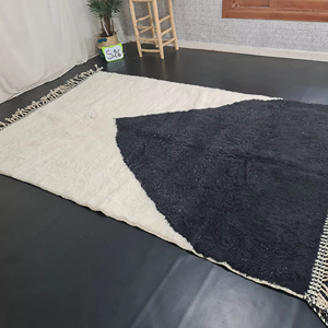 Magnifique tapis Beni Ourain tapis marocain fait à la main tapis personnalisé laine Teppish Marokko blanc noir berbère Design abstrait pour l'espace de la chambre - Product Image 1