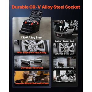 Juego de Herramientas de Reparación de Automóviles de 297 Piezas, Kit de Mecánica con Llaves de Tubo SAE y Métricas de 1/4'', 3/8'' y 1/2'', Destornilladores para Reparación de Automóviles - Product Image 2