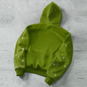 Sudadera con Capucha Verde, Adornada con Pedrería, Estilo Oversize Unisex, Informal, Tejida en Poliéster Transpirable, Estilo Urbano, 300g, Estilo Invernal - Product Image 3