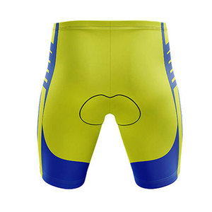 Maillot de cyclisme pour homme à manches courtes, bleu et jaune, bloc de couleurs, anti-humidité, ajusté, pour l'été, avec poches - Product Image 6