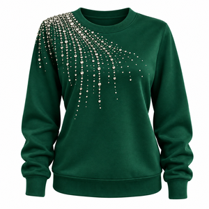 Sweat-shirt décontracté noir en coton 100% pour femme, avec nœud sur l'épaule, logo avant et strass, doublé, style streetwear, idéal pour l'hiver - Product Image 5