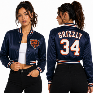 Chaqueta Bomber Corta de Satén Personalizada para Mujer, Logotipo del Equipo Bordado en la Parte Delantera, Nombre y Número del Jugador en la Parte Trasera, Prenda Exterior Ligera, Suministro de Fábrica - Product Image 2