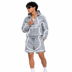 Conjunto Deportivo Personalizado para Hombre, Chaqueta Cortavientos de Nailon Tejido Estilo Hip Hop de Verano y Pantalones Cortos de Poliéster, 2 Piezas - Product Image 2