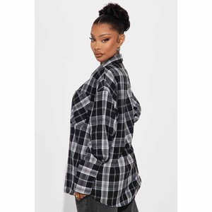 Oversized Plaid <b>Flannel</b> Shirt With Turn Down Collar Full Sleeve Casual <b>Top</b> For Women Autumn Style - Product Image 5