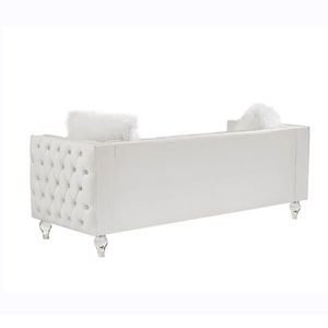 Beige Velvet Crystal Buckle Three-Seat <b>Sofa</b> with Removable Cushion and Two Plush <b>Pillows</b> Crystal Feet for Living Room - Product Image 6