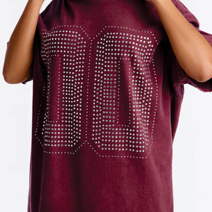 Camisetas Gráficas con Pedrería para Mujer, de Algodón, Estilo Urbano, Ajuste Holgado, Jersey de Fútbol Personalizado, Camiseta Casual, Ropa al por Mayor, Estilo Y2K, Deportes, USA - Product Image 3