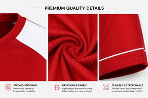 Camiseta de Fútbol Unisex Roja con Cuello en V, Manga Corta, Absorbe la Humedad, 100% Poliéster, Ropa Deportiva, Primavera Verano, Corte Holgado, Secado Rápido - Product Image 3