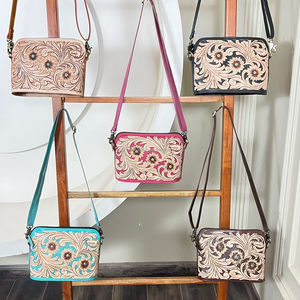 2026 Western Style Hand Tooled Leather Handbag Floral Design With Turquoise Accent Crossbody Bags for Women Shoulder Purse Bags - Product Image 4