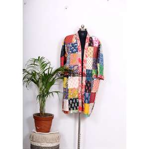 Bata Kimono de Algodón con Estampado Floral de Lujo Vintage para Mujer, Mangas Tres Cuartos, Tela Suave y Transpirable, Pantalones Cortos para Otoño/Invierno - Product Image 1