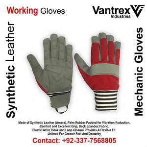 General Purpose Safety Gloves Red Gray PU Leather <b>Textured</b> Fingertips Anti-Slip Elastic Wristband Latex Free <b>Powder</b> Free - Product Image 5