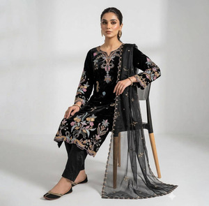 BEAUTIFUL BLACK WEDDING SEASON WEAR OUR BEAUTIFUL EMBROIDERED <b>TOP</b> , PANT WITH DUPATTA Salwar Kameez Suit Wedding Party Festival - Product Image 1