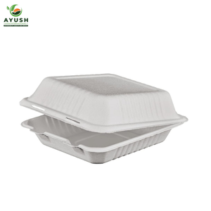 Contenedor tipo clamshell de bagazo con tapa, hecho de pulpa de caña de azúcar, para servicio de entrega de alimentos. - Product Image 2