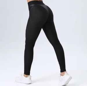 Leggings en Spandex tricoté taille haute avec bordure noire, extensibles dans quatre directions, longueur intégrale, pour femme, décontractés et de sport - Product Image 4