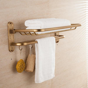 Wall Mounted Antique Brass Double Layer Eco-Friendly Bathroom Organizer Multi Functional <b>Towel</b> Shelf Hanging Hooks Modern Home - Product Image 3