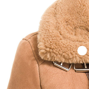Women's Shearling Motorcycle <b>Jacket</b> With Fur Trim Zipper Closure Winter Warm <b>Biker</b> Style Full Sleeve <b>Suede</b> Coat - Product Image 3