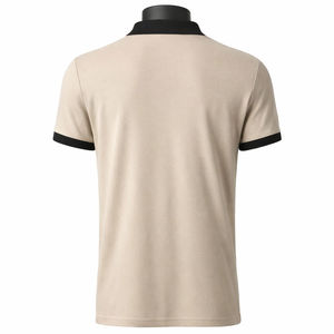 Men's Beige Short Sleeve <b>Polo</b> <b>Shirt</b> With <b>Black</b> Collar And Cuffs Casual Cotton Pique Breathable Regular Fit - Product Image 3