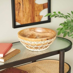 Bol décoratif rustique avec design en rotin tressé - Fait main, diamètre 28 cm, vente en gros - Product Image 2