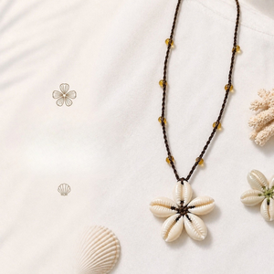 OEM/ODM Accepted Everyday Wear <b>Necklace</b> Natural Seashell Flower with Beaded <b>Cord</b> from Vietnam Bohemian Style - Product Image 1