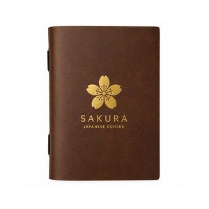 Durable Antique Brown Leather Menu Cover with Elastic Band for Professional Restaurant and Wine Bar - Product Image 1