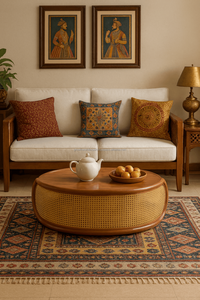 Table basse ovale en rotin et bois de style Mid-Century, table centrale ovale en rotin bohème (faite à la main) finition noyer, table basse ovale en rotin 2026 - Product Image 2