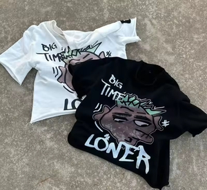 T-shirts unisexes surdimensionnés en coton 100% blanc tricoté avec logo sérigraphié sur le devant, style streetwear, 200g, vente en gros - Product Image 3
