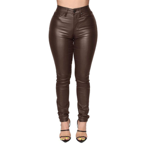 Nouveau pantalon en cuir de vachette respirant de haute qualité pour femme, design avant sexy, noir, longueur cheville, taille élastique, style urbain - Product Image 5