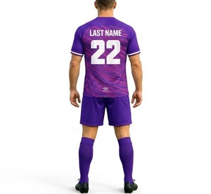 Ensemble d'uniformes de football sublimés violets pour hommes – Vente en gros – Maillot de football respirant en polyester écologique – Kit d'équipe - Product Image 3