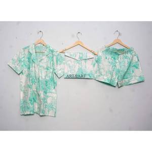 Ensemble de pyjama court 3 pièces pour femme, élégant, confortable, en coton imprimé, léger et respirant, pour l'été, vêtements de nuit doux, tenue décontractée à manches courtes - Product Image 1