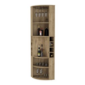 FM FURNITURE Mobile Bar Angolare Macadamia Clifton con 8 Portabottiglie Integrati, 5 Ripiani e Gancio Portabicchieri - Product Image 5