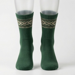 Green Crew <b>Socks</b> With Geometric Pattern Knitted Cotton Breathable Casual <b>Winter</b> <b>Socks</b> For Adults - Product Image 1