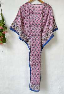 Robe longue maxi kaftan en coton 100 %, motif floral rose, tenue de plage, robe de demoiselle d'honneur pour femmes - Product Image 6